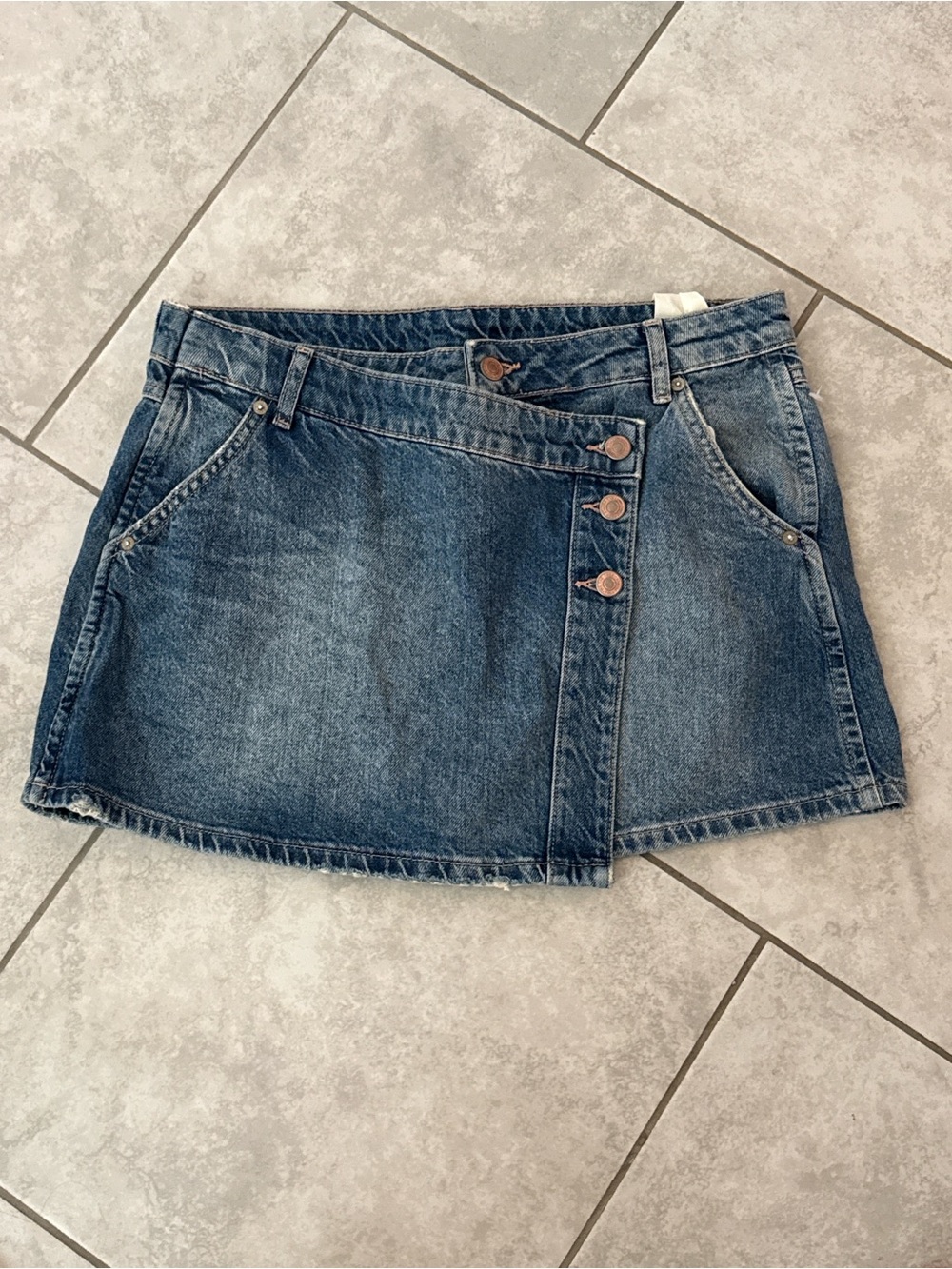Joe's Jeans Blue Washed Denim Mini Skirt with Asymmetrical Button Placket